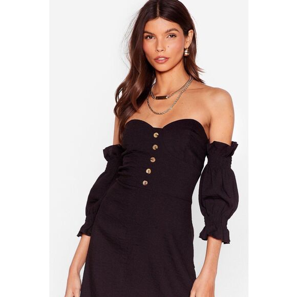 Nasty Gal Off The Shoulder Button Midi Dress‎ Women's Size 6 - Picture 2 of 12